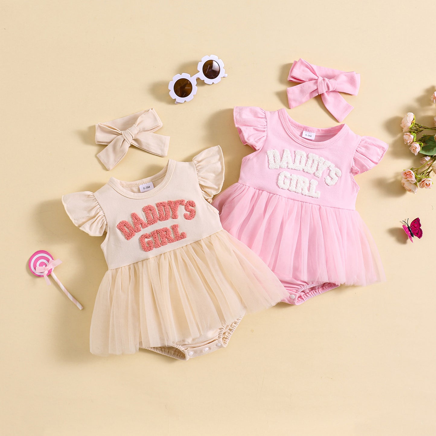 Sweet Flounced Sleeve Fluffy Mesh Dress Two-piece Set