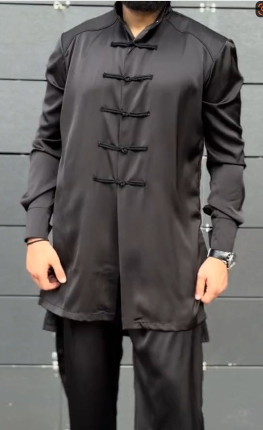 BLack Casual Slit Tunic Suit