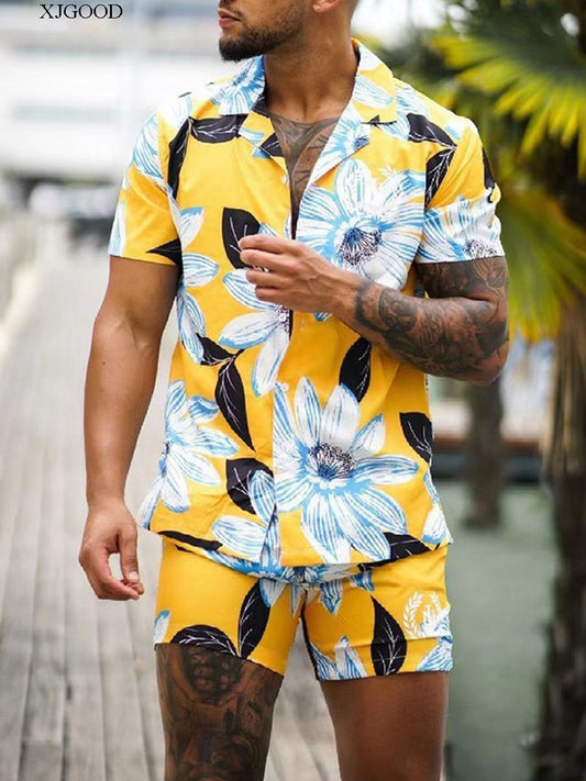Men's Print Hawaiian Floral Two-Piece Set