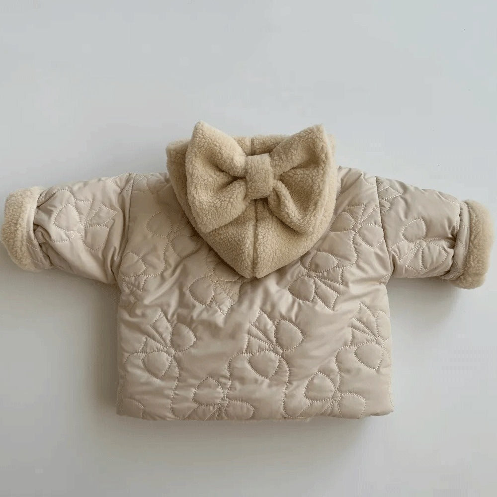 Girls' Cashmere Thickened Hooded Cotton Coat Jacket