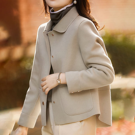 Women's Lightweight Autumn Short Coat - Single Breasted Turn Down Collar Long Sleeve Casual Outwear Jacket