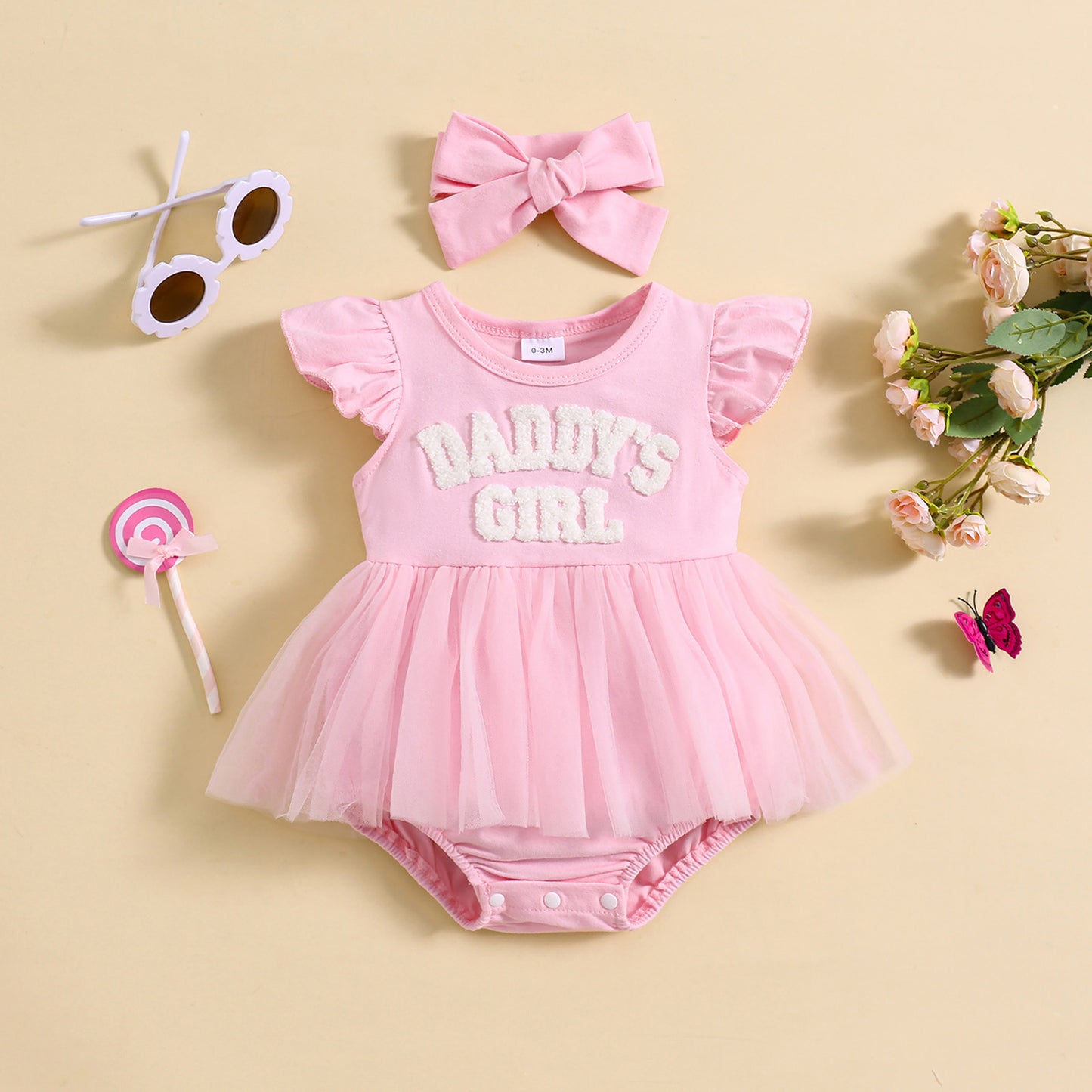 Sweet Flounced Sleeve Fluffy Mesh Dress Two-piece Set