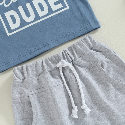 Boys' Fashion Letter Print Short-sleeve Shorts Suit