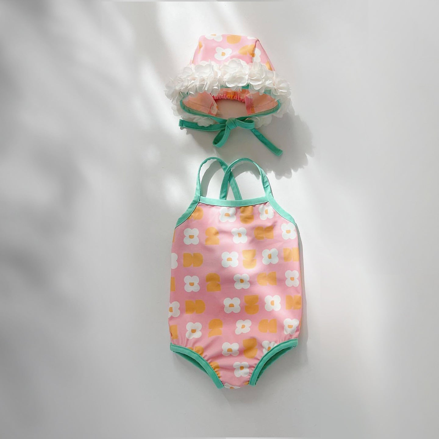 Girls' Flower Hooded One-piece Swimsuit