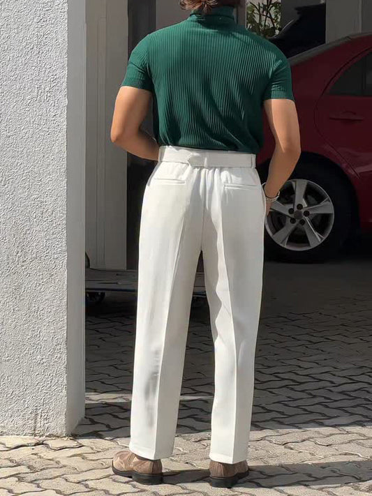 White High-waisted Pleated Pants