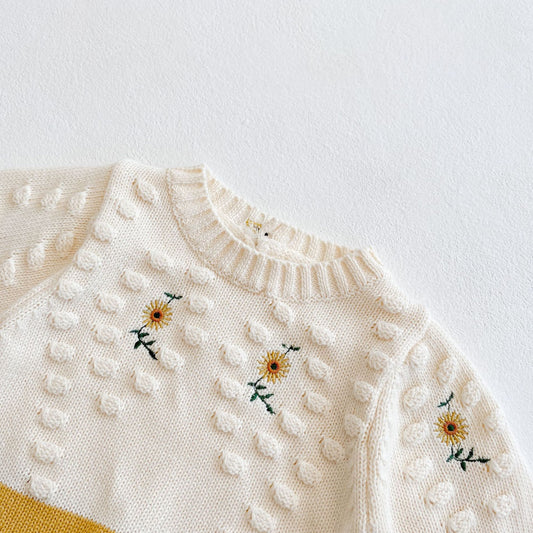 Sunflower Embroidered Knitting Sweater One-piece Suit