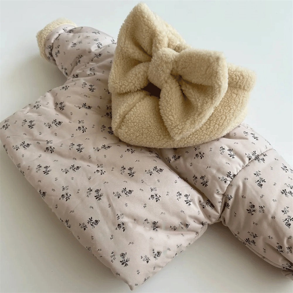 Girls' Cashmere Thickened Hooded Cotton Coat Jacket