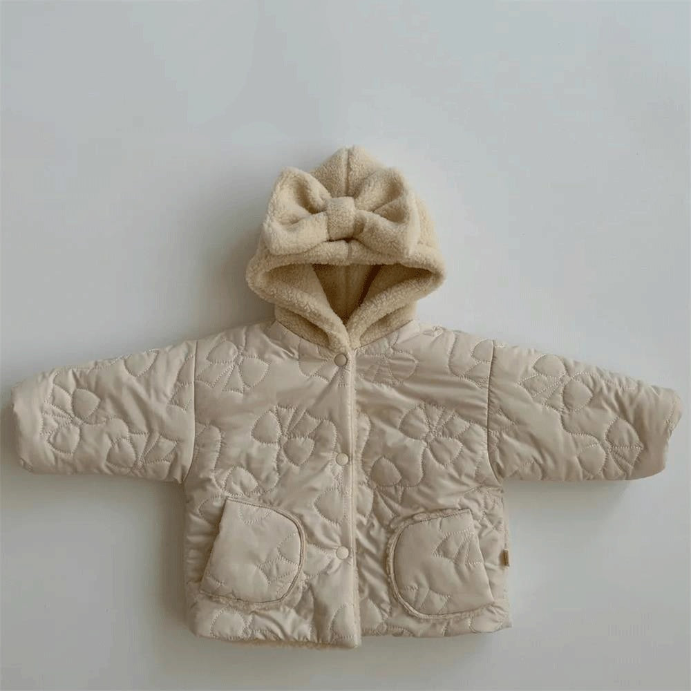 Girls' Cashmere Thickened Hooded Cotton Coat Jacket