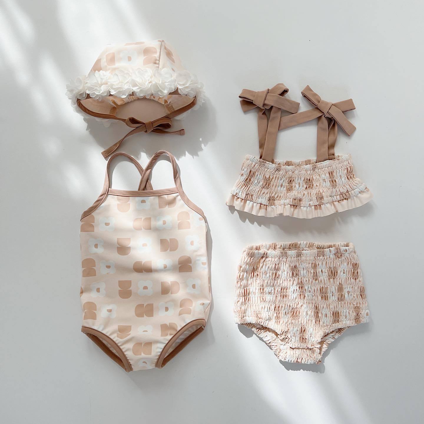 Girls' Flower Hooded One-piece Swimsuit