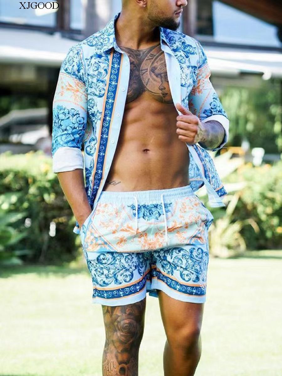 Men's Print Hawaiian Floral Two-Piece Set