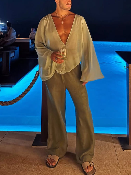 Men's Casual High Waist Wide Leg Pants