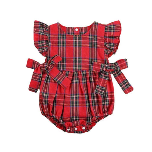 Infant Toddler Summer Stripes Flounced Sleeve Dress Girls' Christmas Plaid Romper