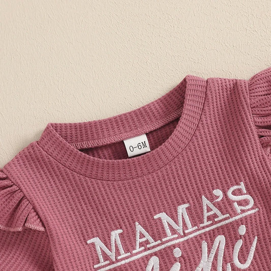 Girls Fashion Letter I Embroidery Waffle Suit