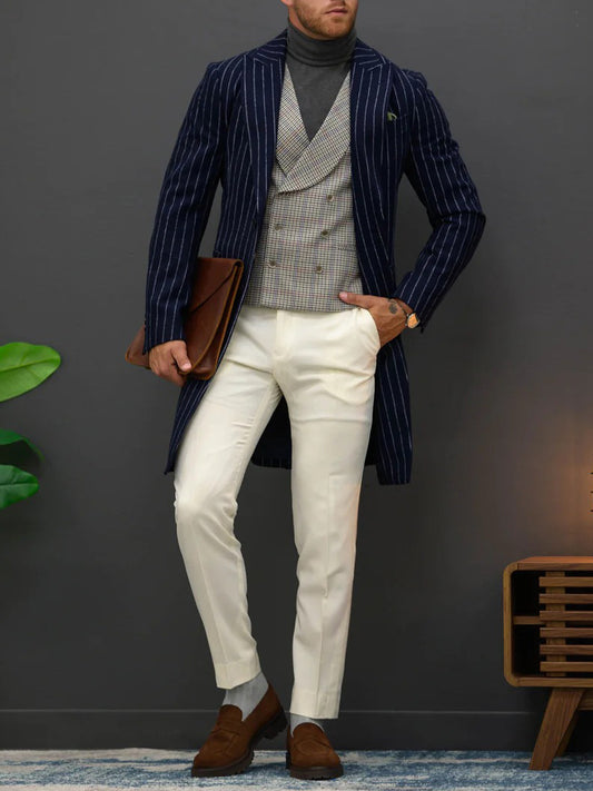 Men's Classic Striped Single-Breasted Coat