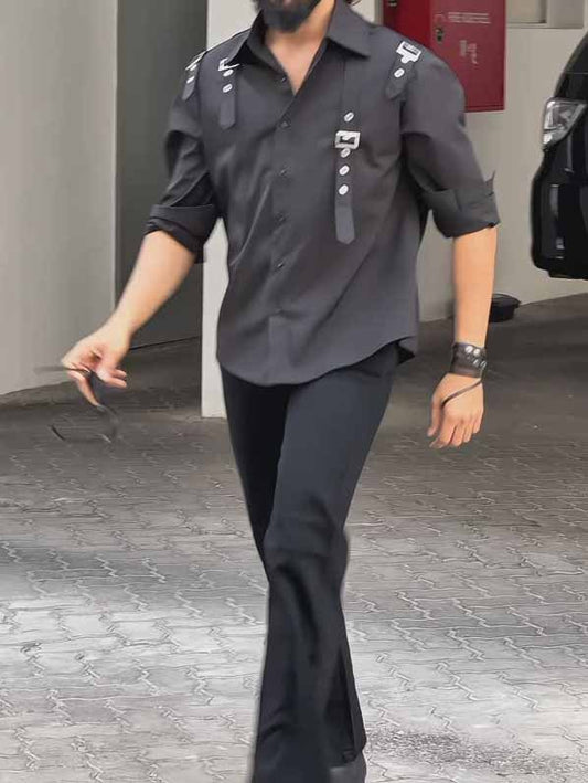 Men's Black Utility - Style Button - Up Shirt