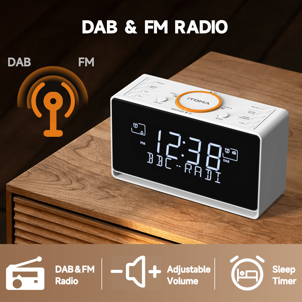 1pc DAB FM Radio Alarm Clock With Wireless Speaker, 40 Presets, Dual Alarm, Sleep Timer, Dimmer And USB Charger , Bedside Home