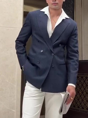 Men's Classic Stripe Double Breasted Blazer