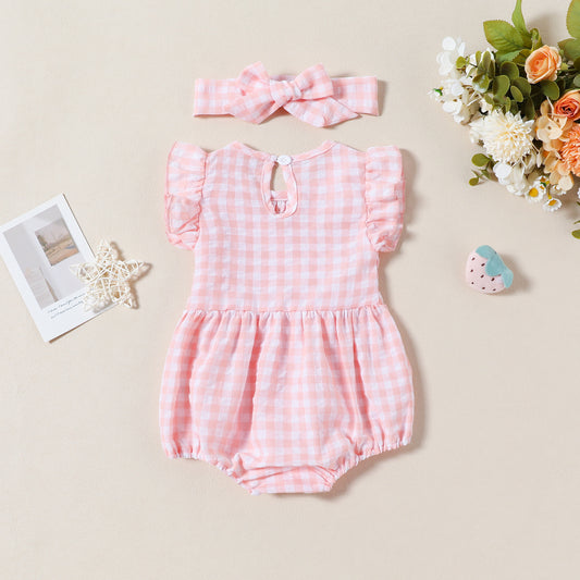 Summer Baby Girl Sweet Plaid Newborn Jumpsuit