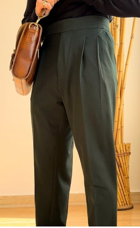 Italian Neapolitan Business Casual High Waisted Straight Leg Trousers