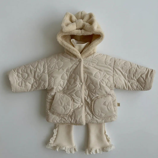 Girls' Cashmere Thickened Hooded Cotton Coat Jacket