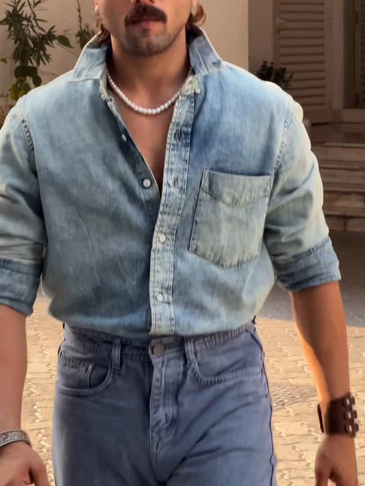 Light Blue Washed Denim Button-down Shirt