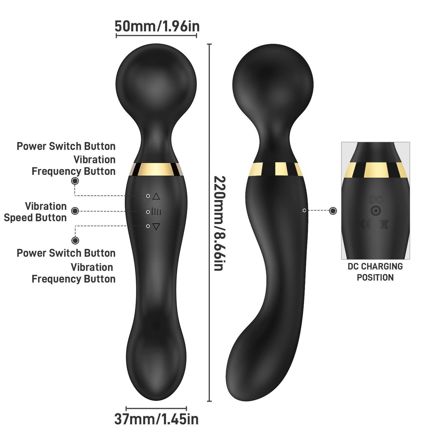 USB Rechargeable Massager Wand Vibrating Magic Massage Full Body Therapy Double Head