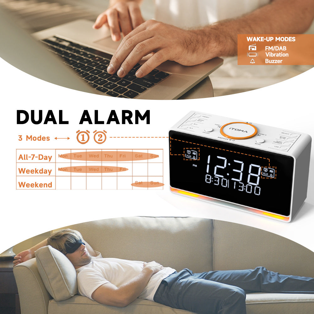 1pc DAB FM Radio Alarm Clock With Wireless Speaker, 40 Presets, Dual Alarm, Sleep Timer, Dimmer And USB Charger , Bedside Home