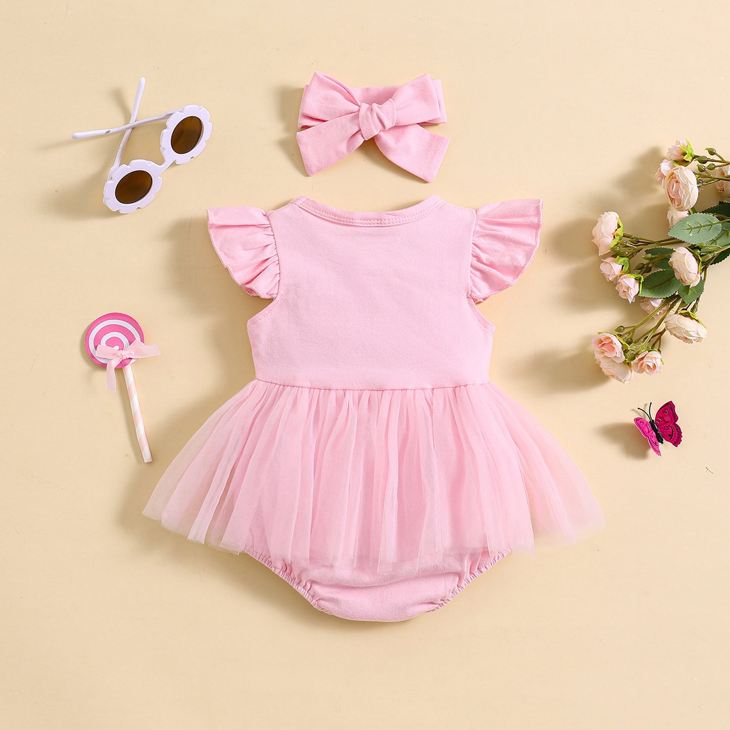 Sweet Flounced Sleeve Fluffy Mesh Dress Two-piece Set