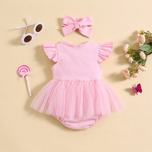Sweet Flounced Sleeve Fluffy Mesh Dress Two-piece Set
