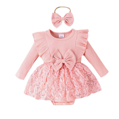 Girls Fashion Flower Romper With Headdress Suit