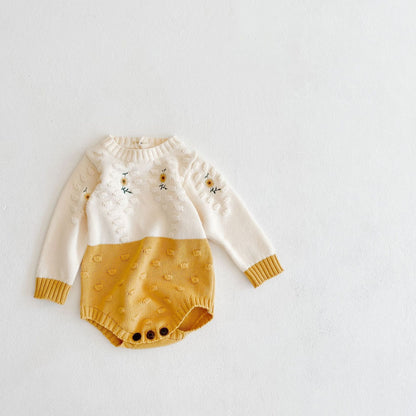 Sunflower Embroidered Knitting Sweater One-piece Suit