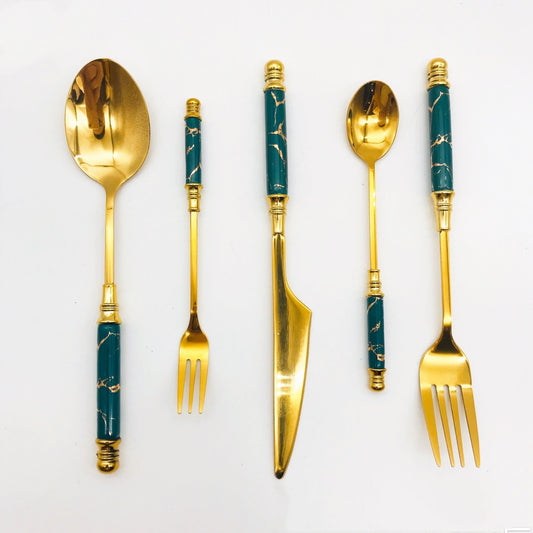 Stainless Steel Gilded Tableware With Ceramic Handle