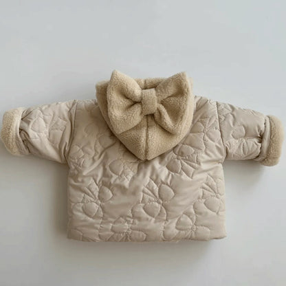 Girls' Cashmere Thickened Hooded Cotton Coat Jacket