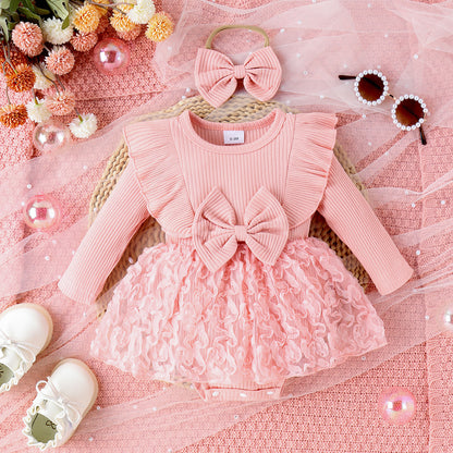 Girls Fashion Flower Romper With Headdress Suit