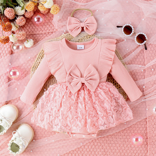 Girls Fashion Flower Romper With Headdress Suit