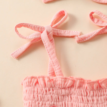 Towel Embroidery Mesh Slip Dress Bowknot Headband Two-piece Set