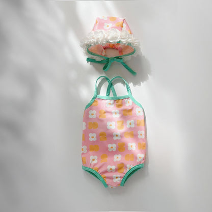 Girls' Flower Hooded One-piece Swimsuit