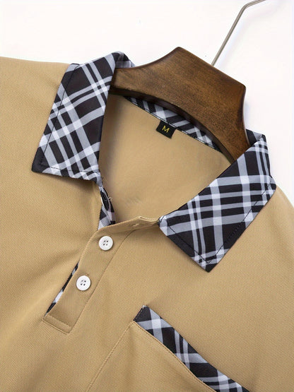 Men's Casual Shirt With Chest Pocket - Breathable, Stretch Fabric, Short Sleeve, Button-Up Collar - Perfect For Golf & Tennis