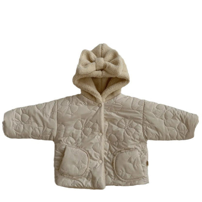 Girls' Cashmere Thickened Hooded Cotton Coat Jacket