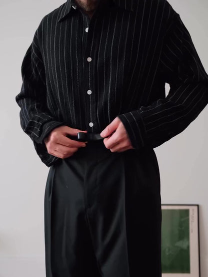 Black Pinstriped Button-Down Shirt