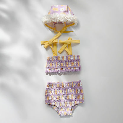Girls' Flower Hooded One-piece Swimsuit