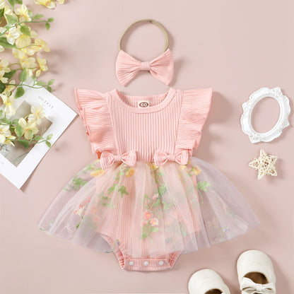 Flower Embroidered Mesh Princess Dress Headdress
