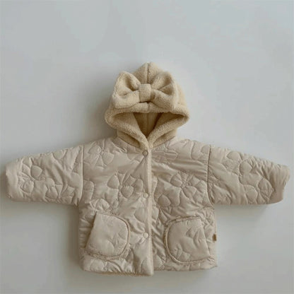 Girls' Cashmere Thickened Hooded Cotton Coat Jacket