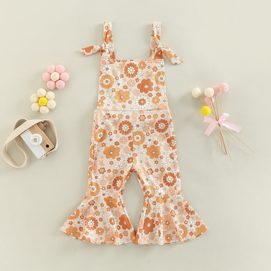 Girls' Floral Print Bell-bottom Pants Jumpsuit