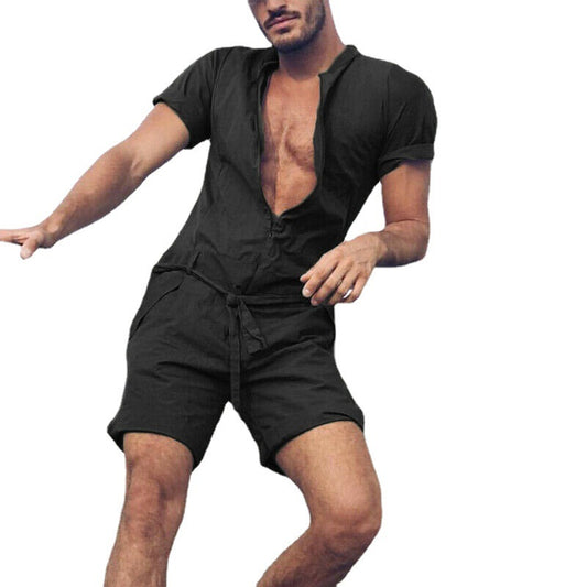 Plain Short-sleeved Bodysuit In Solid Color Without Hood