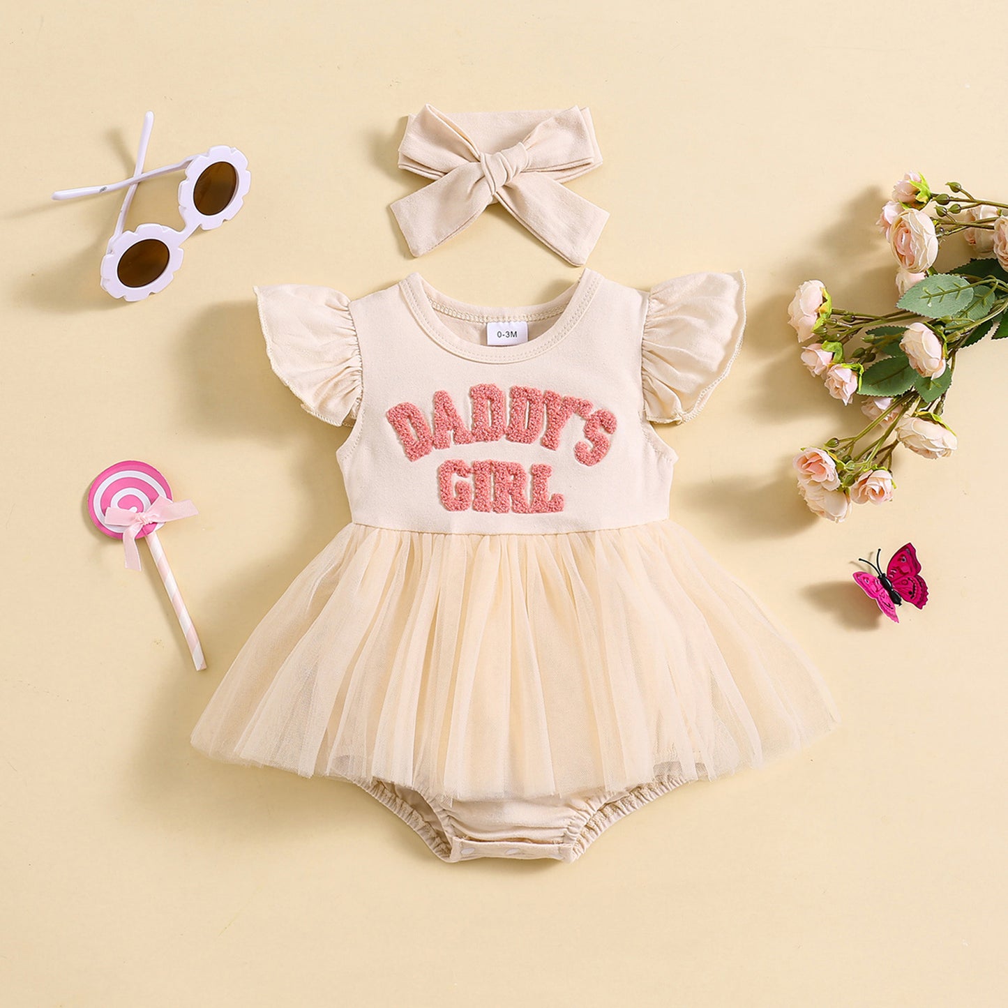 Sweet Flounced Sleeve Fluffy Mesh Dress Two-piece Set