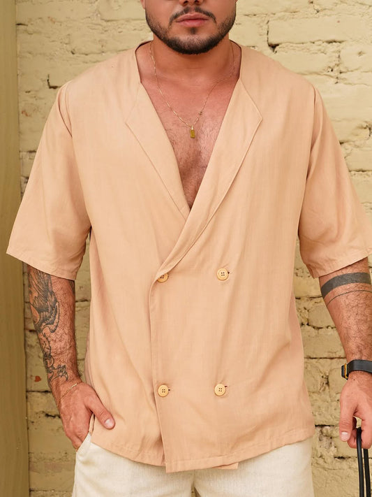 Solid Color Double-breasted Lapel Shirt