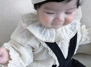 Baby Girl Sweet Lotus Leaf Lapel Princess All-matching Cut Flower Polka Dot Bottoming Shirt
