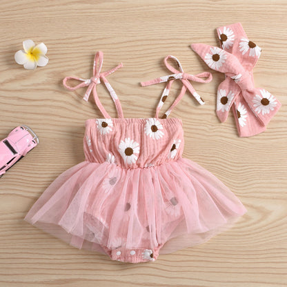 Infant Lace-up Mesh Triangle Romper Daisy