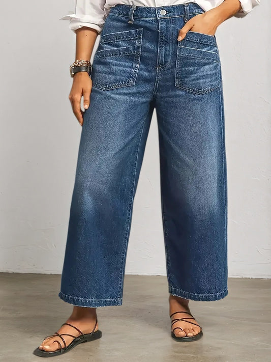 2025 New Women's Straight Leg Wide Leg Jeans, Slim Fit, Built-in Zipper, Designed Pocket, Suitable For Students, Work, And All Season Wear